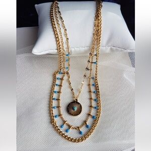 Symbolic Gold Layered Evil Eye Contemporary Necklace Stainless Steel NEW